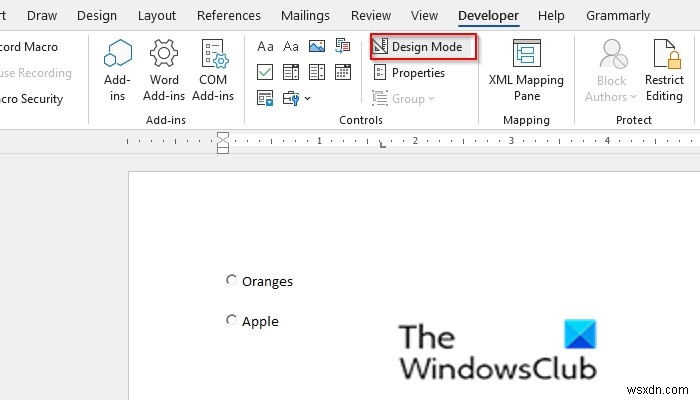 Cách thêm nút Radio trong tài liệu Microsoft Word 