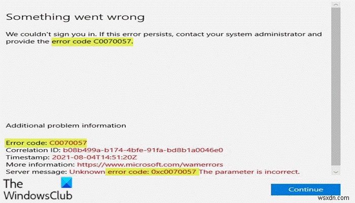 Sửa lỗi đăng nhập ứng dụng Office 0xC0070057 trên Windows 11/10 