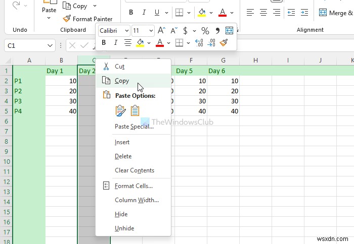 Cách sao chép dán Cột và Hàng trong bảng tính Excel 