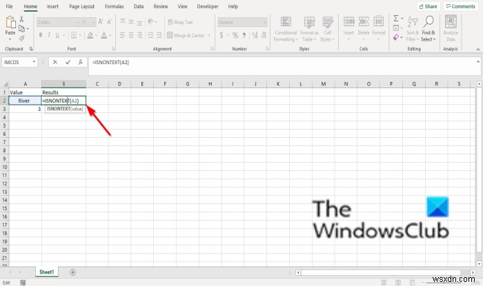 Cách sử dụng hàm ISNONTEXT trong Microsoft Excel 