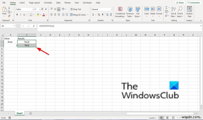 Cách sử dụng hàm ISNONTEXT trong Microsoft Excel 
