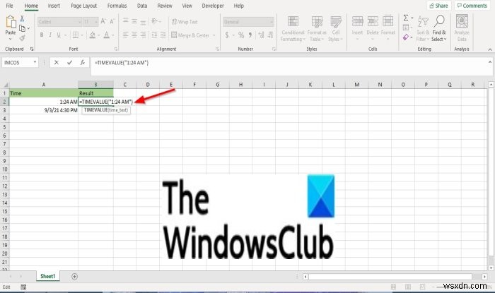 Cách sử dụng hàm TIMEVALUE trong Microsoft Excel 