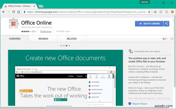 Tạo tài liệu Office trên Edge và Chrome bằng tiện ích mở rộng Office Online