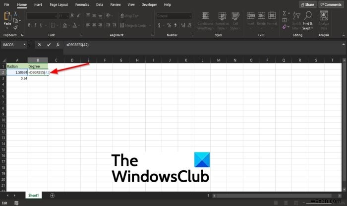 Cách sử dụng hàm DEGREES trong Microsoft Excel 