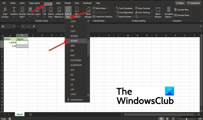 Cách sử dụng hàm DEGREES trong Microsoft Excel 