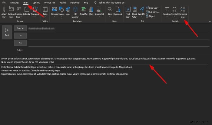 Cách chèn Dòng ngang trong thư email Outlook 