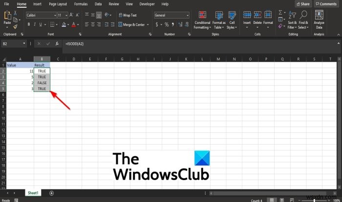 Cách sử dụng hàm ISODD trong Microsoft Excel 