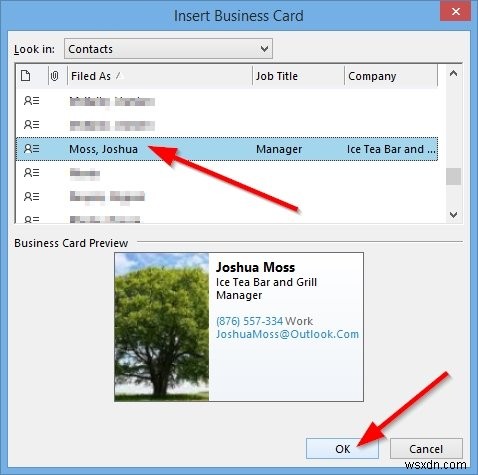Cách gửi Danh thiếp cho người dùng Outlook khác 
