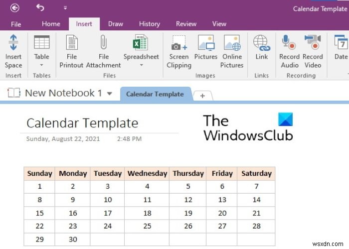 Cách tạo mẫu Lịch trong OneNote 