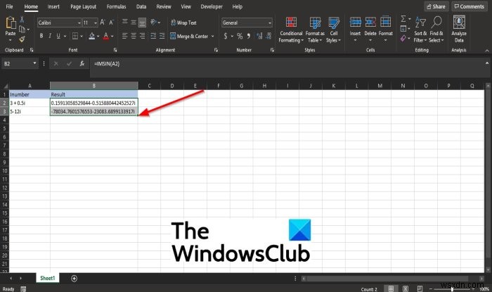 Cách sử dụng hàm IMSIN trong Microsoft Excel 