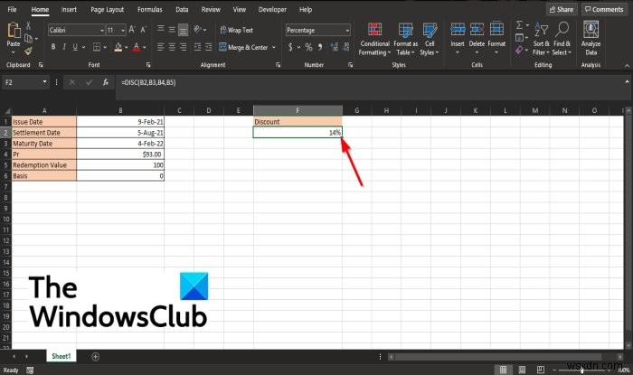 Cách sử dụng hàm DISC trong Microsoft Excel 