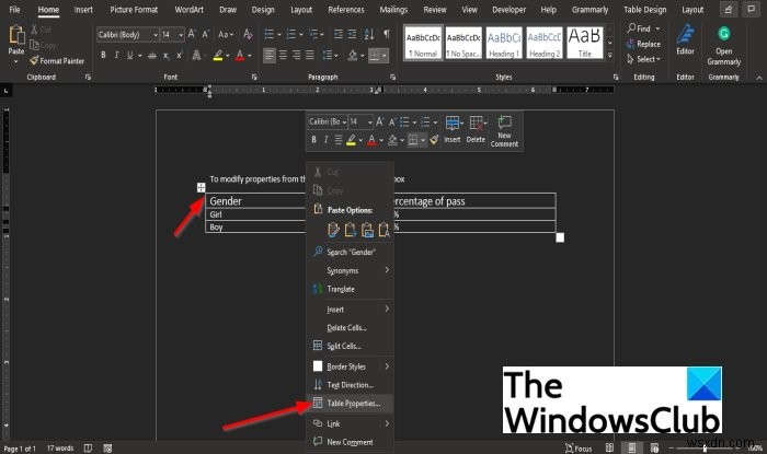 Cách hiển thị và sửa đổi Thuộc tính bảng trong Microsoft Word 