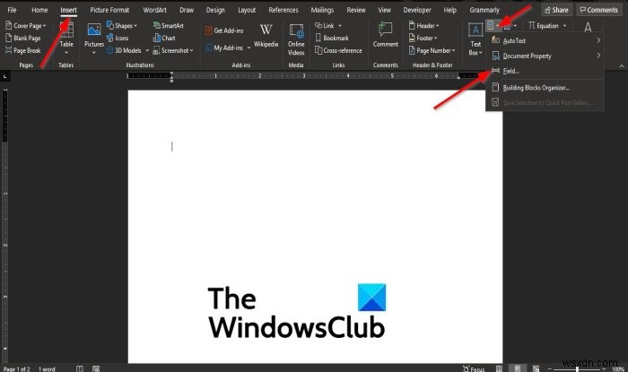 Cách chèn trường Văn bản trong Microsoft Word 