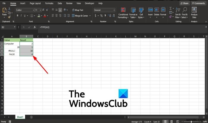 Cách sử dụng Hàm TYPE trong Microsoft Excel 