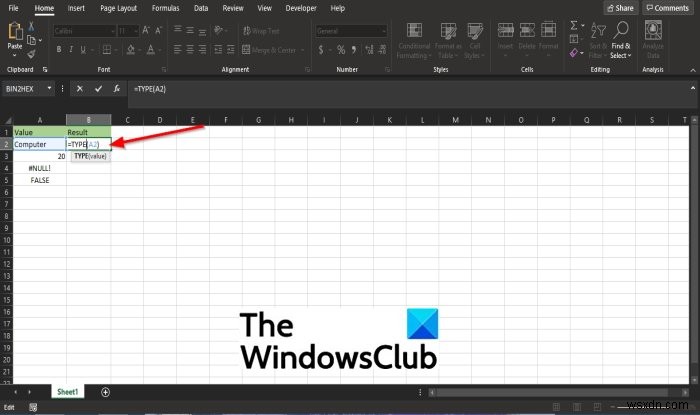 Cách sử dụng Hàm TYPE trong Microsoft Excel 