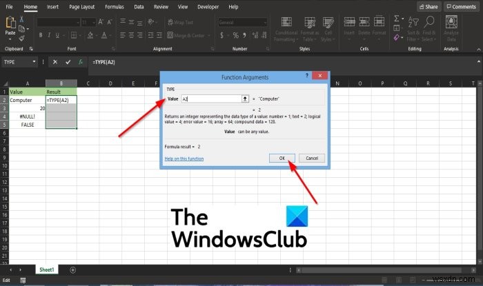 Cách sử dụng Hàm TYPE trong Microsoft Excel 