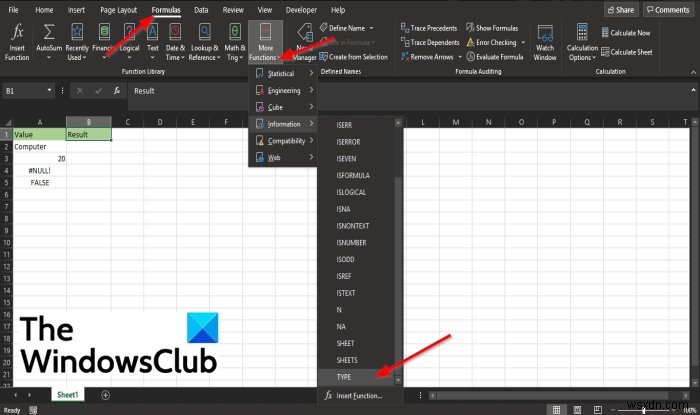 Cách sử dụng Hàm TYPE trong Microsoft Excel 