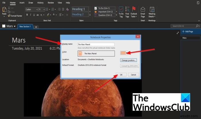 Cách thay đổi Tên, Màu sắc, Vị trí của sổ ghi chép OneNote của bạn 