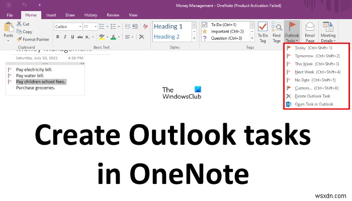 Cách tạo các tác vụ Outlook trong OneNote 