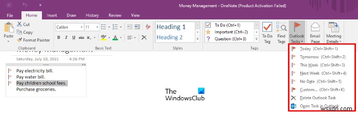 Cách tạo các tác vụ Outlook trong OneNote 