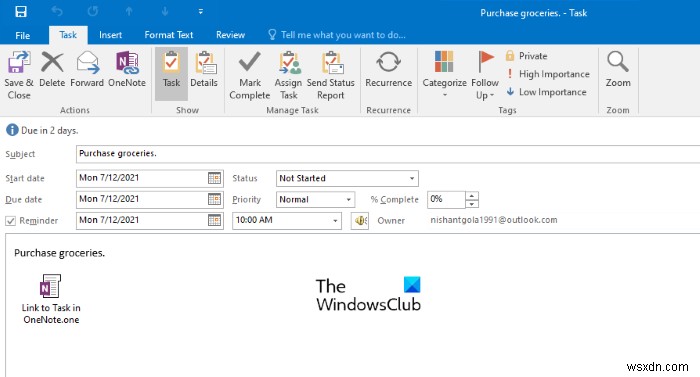 Cách tạo các tác vụ Outlook trong OneNote 