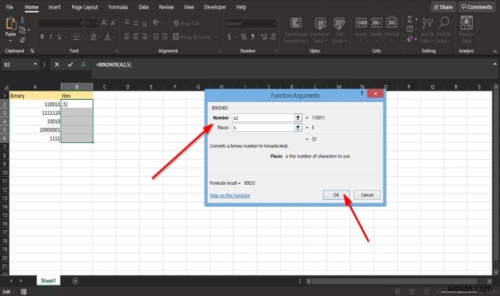 Cách sử dụng hàm BIN2HEX trong Microsoft Excel 