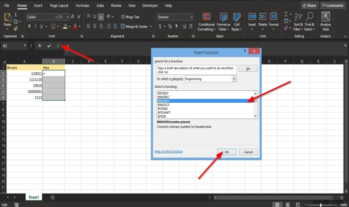 Cách sử dụng hàm BIN2HEX trong Microsoft Excel 