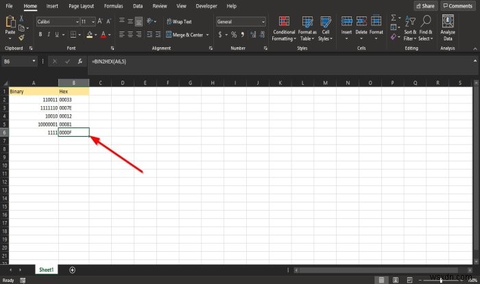 Cách sử dụng hàm BIN2HEX trong Microsoft Excel 