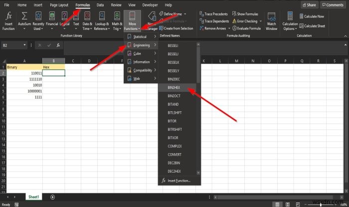 Cách sử dụng hàm BIN2HEX trong Microsoft Excel 