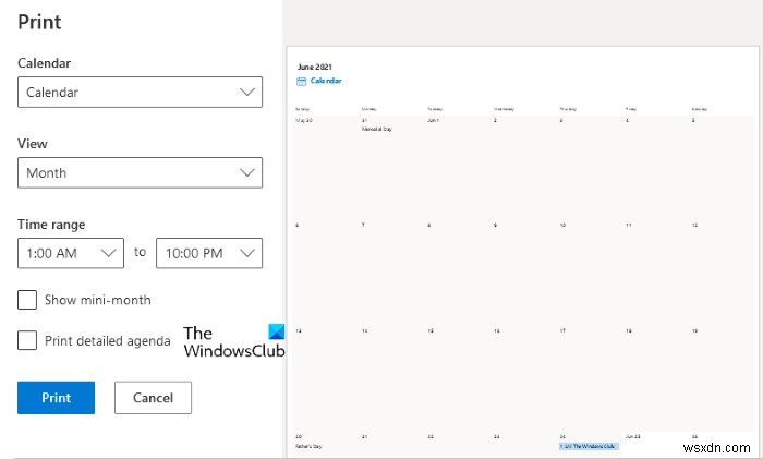 Cách in Lịch Outlook trong Windows 11/10 