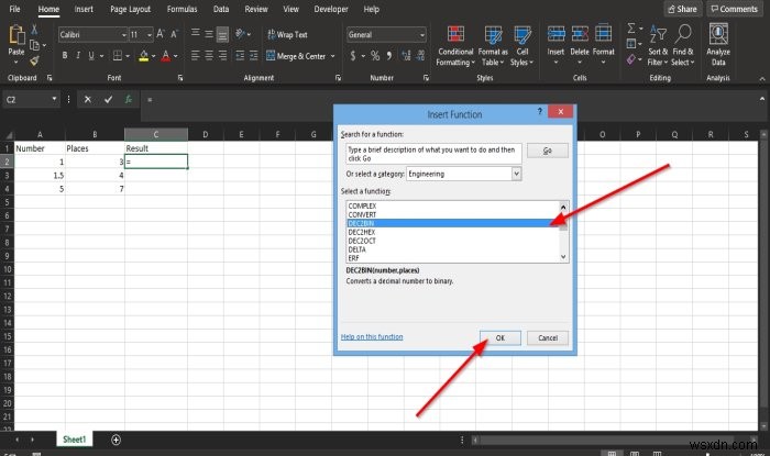 Cách sử dụng hàm DEC2Bin trong Microsoft Excel để chuyển đổi một số thập phân sang nhị phân 