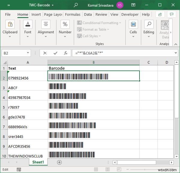 Cách tạo mã vạch trong Microsoft Excel 