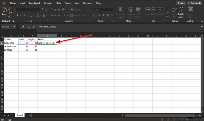 Cách sử dụng hàm OR trong Excel để xác định xem một điều kiện có đúng không 