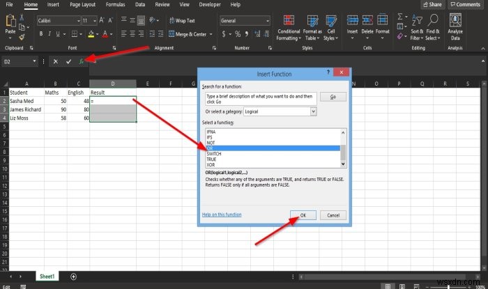 Cách sử dụng hàm OR trong Excel để xác định xem một điều kiện có đúng không 