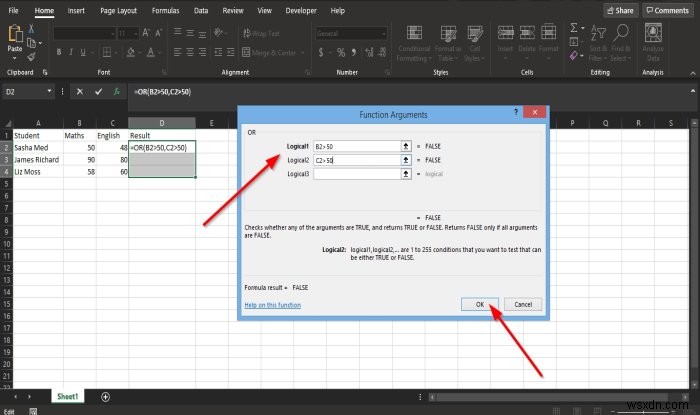 Cách sử dụng hàm OR trong Excel để xác định xem một điều kiện có đúng không 