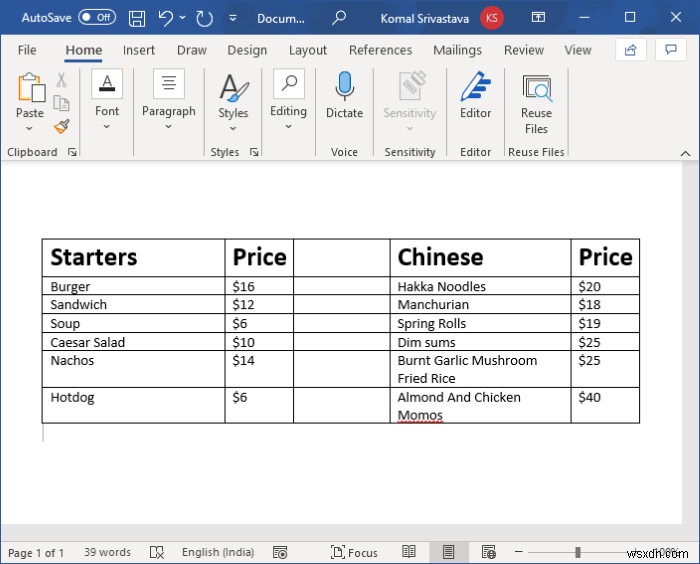 Cách tạo Thực đơn nhà hàng trong Microsoft Word 