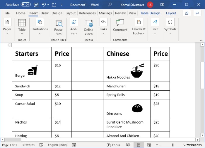 Cách tạo Thực đơn nhà hàng trong Microsoft Word 