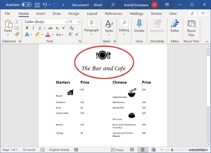 Cách tạo Thực đơn nhà hàng trong Microsoft Word 