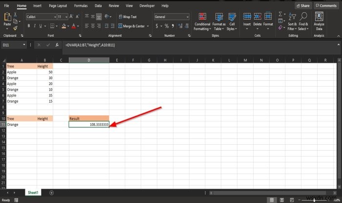 Cách sử dụng hàm DVAR trong Microsoft Excel 