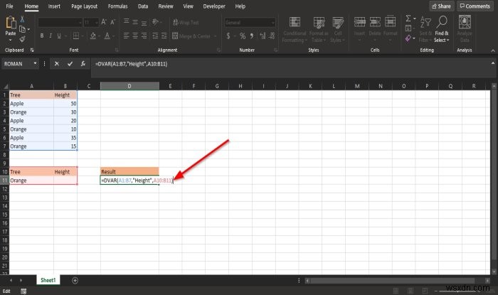 Cách sử dụng hàm DVAR trong Microsoft Excel 
