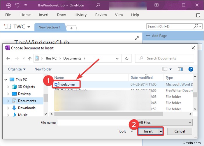 Cách Chèn Tài liệu Word vào ghi chú OneNote 