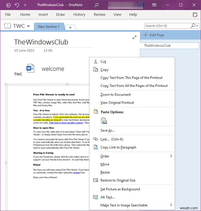 Cách Chèn Tài liệu Word vào ghi chú OneNote 