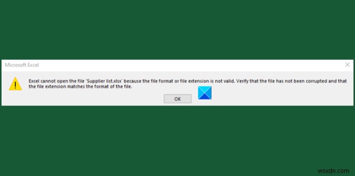 Excel không thể mở tệp vì định dạng hoặc phần mở rộng của tệp không hợp lệ 