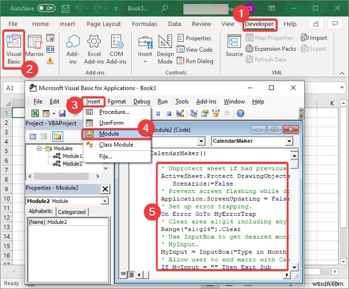 Cách tạo Lịch trong Microsoft Excel 