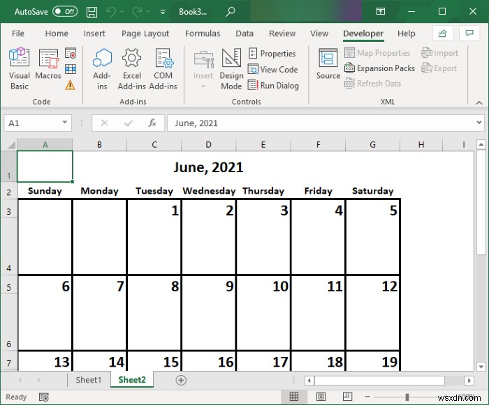 Cách tạo Lịch trong Microsoft Excel 