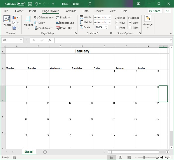 Cách tạo Lịch trong Microsoft Excel 