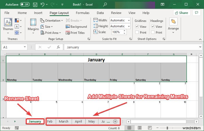 Cách tạo Lịch trong Microsoft Excel 