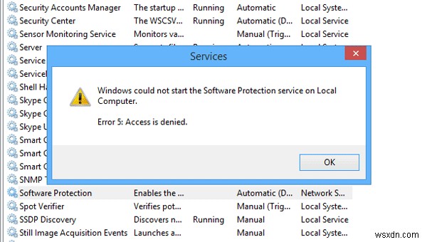 Windows không thể khởi động dịch vụ Bảo vệ Phần mềm trên Máy tính Cục bộ 