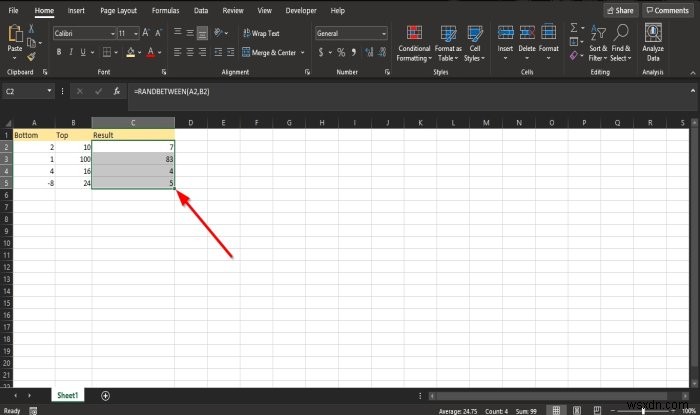 Cách sử dụng hàm RANDBETWEEN trong Excel 