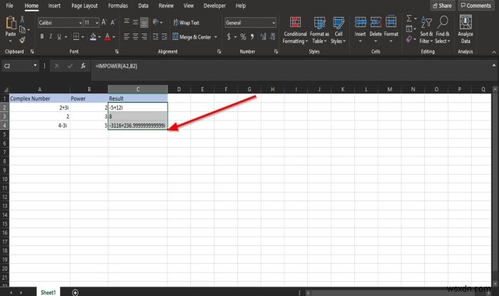 Cách sử dụng hàm IMPOWER trong Microsoft Excel 